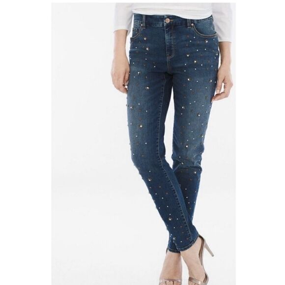Sold- Chicos Scattered Stones Girlfriend Jeans - Size 2.5/ Large Or 14- Blue - Picture 1 of 9